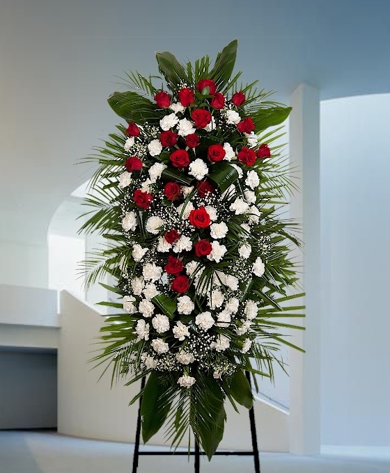 Palma funeraria roja y blanca